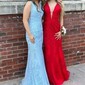 Mermaid V-neck Backless Tulle Prom Dresses With Appliques