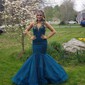 Mermaid V-neck Tulle Prom Dresses With Appliques