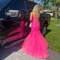 Mermaid V-neck Tulle Prom Dresses With Appliques