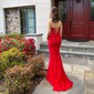 Mermaid Strapless Tulle Prom Dresses With Appliques