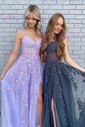 Sheath/Column Sweetheart Tulle Sweep Train Appliques Lace Prom Dresses
