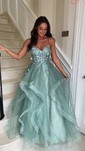 Princess Sweetheart Tulle Ruffle Prom Dresses With 3D Floral