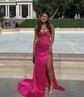 Sheath/Column Strapless Satin Corset Prom Dresses With Beading