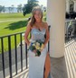 Sheath/Column Strapless Satin Corset Prom Dresses With Beading