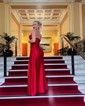 Sheath/Column Sweetheart Satin Corset Prom Dresses With Appliques