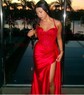 Sheath/Column Sweetheart Satin Corset Prom Dresses With Appliques