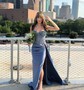 Sheath/Column Sweetheart Satin Corset Prom Dresses With Appliques