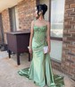 Sheath/Column Sweetheart Satin Corset Prom Dresses With Appliques