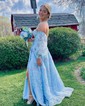 Ball Gown Sweetheart Lace Puff Sleeve Corset Prom Dresses