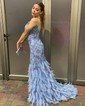 Mermaid V-neck Tulle Corset Prom Dresses With Feather