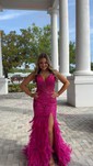 Mermaid V-neck Tulle Corset Prom Dresses With Feather