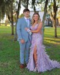 Mermaid V-neck Tulle Corset Prom Dresses With Feather