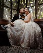 Ball Gown Square Neck Lace Floor-length Floral Prom Dresses