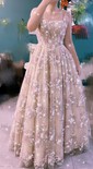 Ball Gown Square Neck Lace Floor-length Floral Prom Dresses