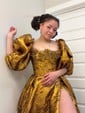 Ball Gown Off-the-shoulder Satin Puff Sleeve Corset Prom Dresses