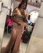 Trumpet/Mermaid Off-the-shoulder Tulle Sweep Train Prom Dresses With Beading