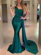 Mermaid Satin One Shoulder Satin Prom Dresses With Ruched