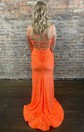 Mermaid V-neck Jersey Backless Prom Dresses With Ruched