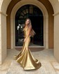 Mermaid V-neck Jersey Backless Prom Dresses With Ruched
