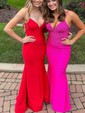Trumpet/Mermaid V-neck Jersey Sweep Train Prom Dresses With Ruched