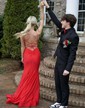 Trumpet/Mermaid V-neck Jersey Sweep Train Prom Dresses With Ruched