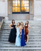 Trumpet/Mermaid V-neck Jersey Sweep Train Prom Dresses With Ruched