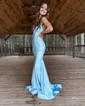 Trumpet/Mermaid V-neck Jersey Sweep Train Prom Dresses With Ruched