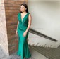 Mermaid V-neck Jersey Prom Dresses With Ruched