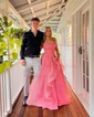 Princess Strapless Tulle Ruffle Prom Dresses