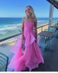 Princess Strapless Tulle Ruffle Prom Dresses