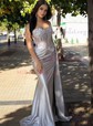 Sheath/Column Sweetheart Satin Corset Prom Dresses With Appliques
