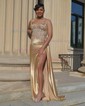 Sheath/Column Sweetheart Satin Corset Prom Dresses With Appliques