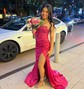 Sheath/Column Strapless Satin Corset Prom Dresses With Beading
