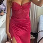 Sheath/Column Strapless Satin Corset Prom Dresses With Beading