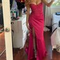 Sheath/Column Strapless Satin Corset Prom Dresses With Beading