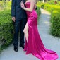 Sheath/Column Strapless Satin Corset Prom Dresses With Beading