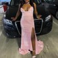 Black Mermaid Strapless Velvet Prom Dresses With Split