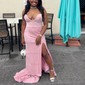 Black Mermaid Strapless Velvet Prom Dresses With Split
