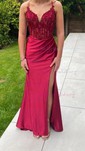 Mermaid V-neck Satin Corset Prom Dresses With Appliques