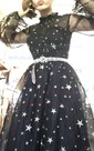 Ball Gown Illusion Tulle Prom Dresses With Puff Sleeve