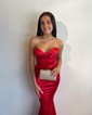 Red Mermaid Strapless Backless Satin Prom Dresses