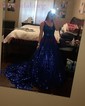 Ball Gown V-neck Sparkly Sequin Prom Dresses With Ruched