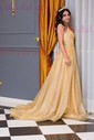 Ball Gown V-neck Sparkly Sequin Prom Dresses With Ruched