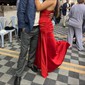 Sheath/Column Sweep Train Square Neckline Silk-like Satin Ruffles Prom Dresses