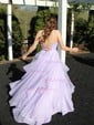 Ball Gown V-neck Tulle Floor-length Ruffle Tiered Prom Dresses
