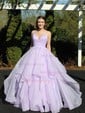 Ball Gown V-neck Tulle Floor-length Ruffle Tiered Prom Dresses