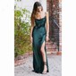 Sheath/Column Cowl Neck Silk-like Satin Sweep Train Prom Dresses With Split Front