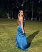 Sheath/Column Cowl Neck Floor-length Satin Prom Dresses With Ruched