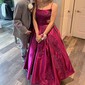 Ball Gown Square Neck Satin Prom Dresses With Appliques