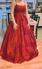 Ball Gown Square Neck Satin Prom Dresses With Appliques